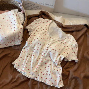 Summer New Women’s Summer Pajamas, Sweet Printed Pajamas for Girls, Thin with Ch