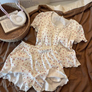 Summer New Women’s Summer Pajamas, Sweet Printed Pajamas for Girls, Thin with Ch