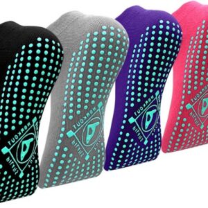 ELUTONG Yoga Socks Anti Skid Grip Non Slip Socks (4 Pairs) for Women Pilates