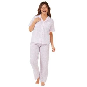 LADIES MARLON NIGHTWEAR SWIRL LEAF DESIGN SHORT SLEEVE POLYCOTTON PYJAMA SET