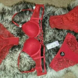 2 Cup Sizes Bigger Mega Push Up Bra Set Lace Red Maximise Boost 32 C XS 8 6 NEW