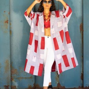 Batik Kimono Robe | Kaftan Dress | Autumn Wrap Jacket | Women Coat – Red & White