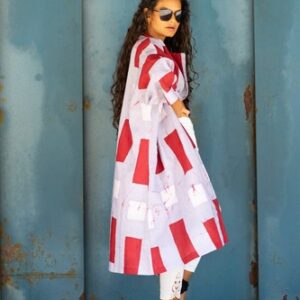 Batik Kimono Robe | Kaftan Dress | Autumn Wrap Jacket | Women Coat – Red & White