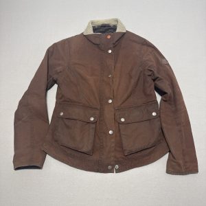 Barbour Cushat Wax Jacket Womens Uk 10 Brown Aviator Shearling Sherpa Collar