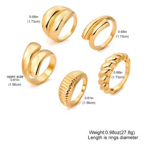 Geometric Open Ring Set 5 Pieces Alloy Adjustable Rings for Women Fashion