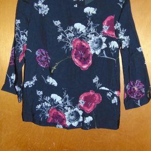 InWear Top Scoop Neck L/Sleeve Rear Zip Floral Tunic Blouse 12 Black Mix BNWT