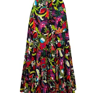 Ex Joe Browns Tropical Print Crinkle Maxi Skirt Tiered Cotton Boho Womens Summer