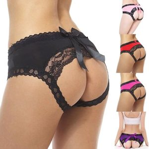 Sexy Womens Lingeries Lace Knickers Bow Sissy Open Butt G-String Underwear Brief