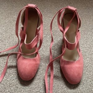 Pink Cage Mary Jane Strappy Tie Up Wrap Suede Court Office Block Heel Shoe 6.5 7