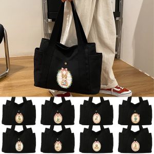 Vintage Easter Art Canvas Tote Bag Capacity Multi-Pocket Tote Versatile Bag