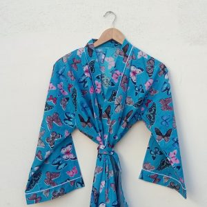 Indian Turquoise Butterfly Kimono Beach Dress Night Maxi Gown Kimono Robes AU