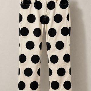 tao COMME des GARCONS Big Polka Dot Long Pants S Ecru Black Cotton Linen Japan