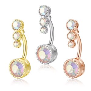 Belly Bar Navel Button Ring AB Gem Drop Dangle Hinged Barbell Body Piercing