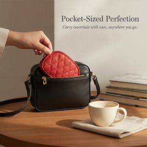 Leather Coin Purse with Rhombic Quilted Double Zipper Key Ring, for Small Items