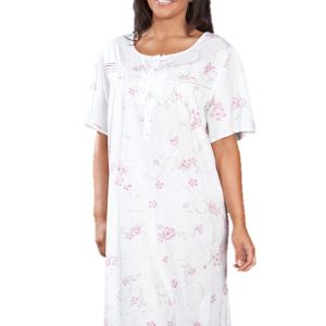 Ladies Floral Short Sleeve Jersey Cotton Rich Nightie Nightdress Nightshirt