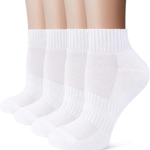 White Sports Ankle Socks Women, Anti Blister Cushioned Quarter Socks Mens Black