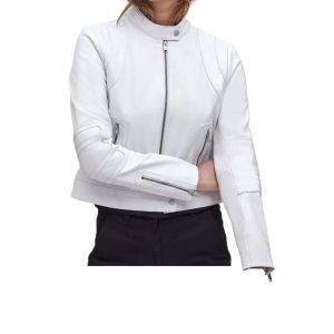 White Leather Jacket Women Moto Biker Genuine Leather Soft Lambskin Casual Wear
