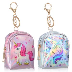 2 Pcs Unicorn Wallet for Women Purse with Keychain Coin Pouch Keyring