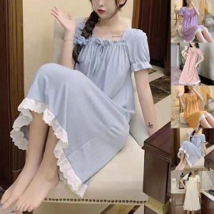 Cozy Womens Nightdress with Short Sleeves and Lace for Home Relaxation