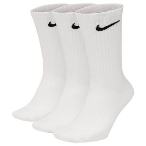 NIKE SOCKS 3 PAIRS PACK – WHITE LIGHTWEIGHT CREW ANKLE MENS WOMENS SPORTS UK 5-8