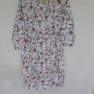 Medium Size Hand Block Print Floral 100%Cotton Night Wear Shirt Dress SH-8