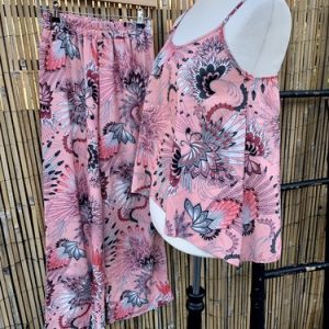 Made in Italy Pink Mix Floral 2 Piece Loungewear Co Ord Vest Top Trouser Set O/S