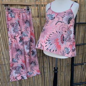 Made in Italy Pink Mix Floral 2 Piece Loungewear Co Ord Vest Top Trouser Set O/S