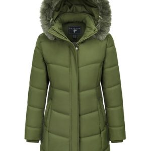 Women’s Long Winter Parka Coat Warm Thick Puffer Jacket with Faux Fur Hood Water