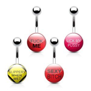 4 Pack Rude Word Clear Epoxy Surgical Steel Belly Bars Navel Rings Piercings
