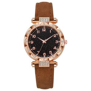Women’s Quartz Watch with Digital Clock Face and Luminous Dot Markers on