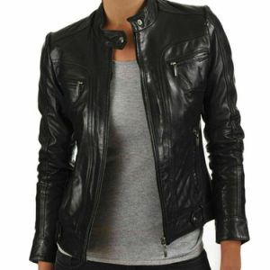 New Womens 100% Genuine Lambskin soft Leather Motorcycle Black Biker Jacket/Coat