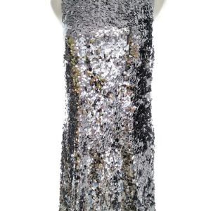 Evening Dress Silver Mini Sequin Shift Sleeveless Round Neck Party Cocktail M