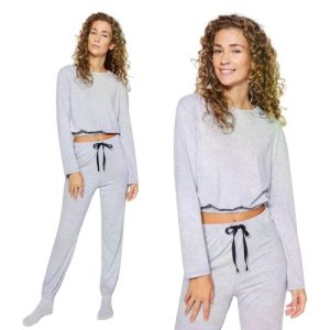 Women Homewear Pajama Set Short Sleeve? Long Sleeve? Grey Solid Color Knit New