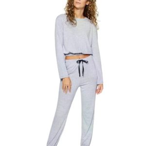 Women Homewear Pajama Set Short Sleeve? Long Sleeve? Grey Solid Color Knit New