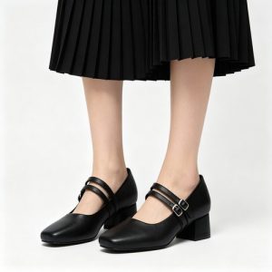 Double Buckle Mary Jane Block Heel Shoes Ladies Office Formal Pumps