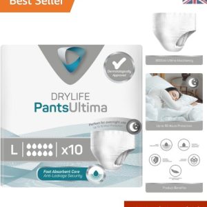 Breathable Overnight Incontinence Pants – 3000ml Absorbency | Large Pack of 10