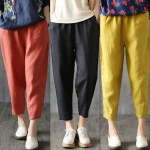Stylish ElFor astic WFor aist Cotton Linen PFor ants for Women Dress Up or Down