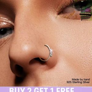 Small Thin Nose Hoop Silver 925 Crystal/Plain Nose Stud Pin Nose Ring With Ball