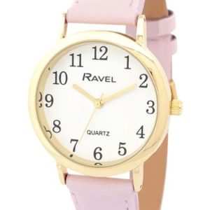 Ravel Ladies Medium Faux Leather Strap Watch – Blush Pink/Gold
