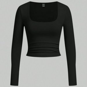 SHEIN PETITE Generous Square Neck Waist T-Shirt Two-Piece Set
