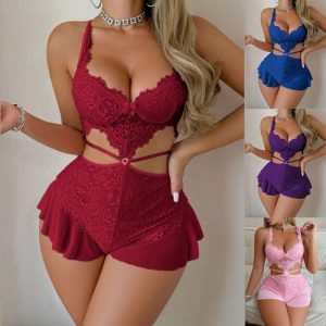 Floral Nightgown Sheer Lace Bodysuit Intimate Fashion For Home And Hotel Use