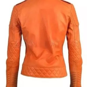 Women Jacket Orange Handmade Leather Genuine Lambskin Stylish Casual Soft Biker