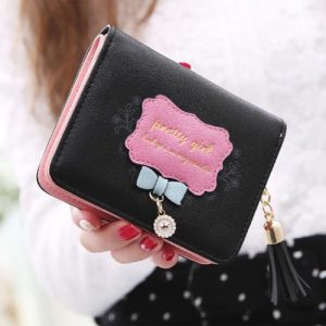 Womens Leather Short Wallet Folding Zipper Pocket Card Holder Purse Black
