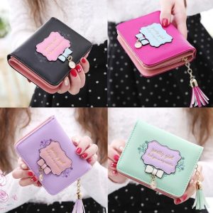 Womens Leather Short Wallet Folding Zipper Pocket Card Holder Purse Black