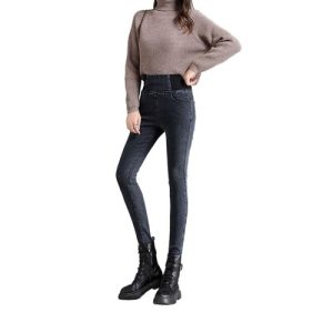 Womens Pencil Pants High Waist Thicken Plush Velvet For Skinny Fit Office Wear