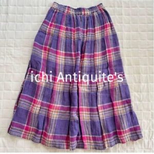 ICHI Antiquites Linen Madras Check Long Skirt – Free Size