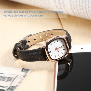 Black Strap White Dial Women Analog Quartz Watch PU Strap Alloy Case Female OU