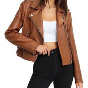 Zayn Modern Style Women’s Genuine Leather Jacket Brown Biker Pure Lambskin Coat