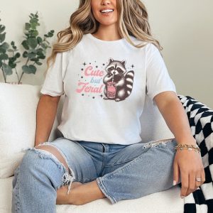 Cute But Feral Womens Ring-Spun T-Shirt Boba Raccoon Animals Gift For Her