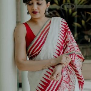 White Cotton Linen Saree for Women Indian Ethnic Lightweight Daily Office Wear